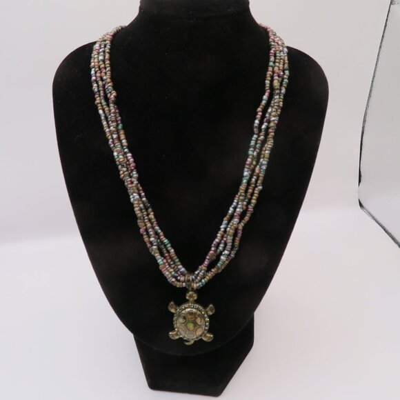 Turtle Pendant on Beaded Necklace - Picture 1 of 6